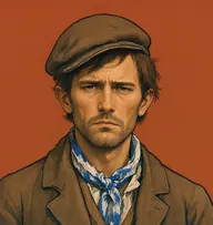 Illustrated portrait of Captain Kent: about 40, close-cropped dark auburn, tan camel-hair coat with a forest-green tie