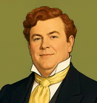 Illustrated portrait of Crowther: about 56, thick wavy auburn, black morning coat with a primrose-yellow silk cravat