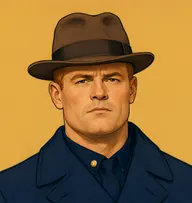 Illustrated portrait of Inspector Raglan: about 42, ginger hair cropped short, navy police-issue overcoat with brass buttons