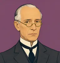 Illustrated portrait of Mr. Hammond: about 60, bald with a thin white fringe, charcoal frock coat with a stiff white collar and black tie