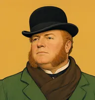 Illustrated portrait of Athelney Jones: about 50, thinning ginger hair combed over a balding crown, a bottle-green overcoat with a thick brown scarf