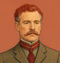 Illustrated portrait of Major Murphy: about 48, wiry red going grey, tweed jacket with a red-striped regimental tie