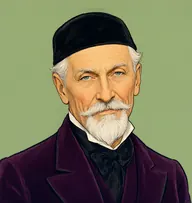 Illustrated portrait of Comte de Rueil: about 65, sleek silver hair swept back, plum velvet smoking jacket