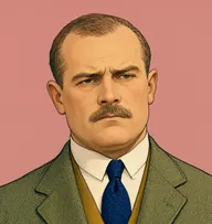 Illustrated portrait of Duke of Denver: about 44, thinning light brown, cropped short, a heather-green tweed shooting jacket with a mustard waistcoat