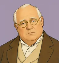 Illustrated portrait of Mr. Allen: about 56, balding, thin white fringe, snuff-brown coat with cream waistcoat