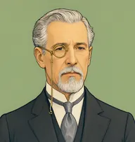 Illustrated portrait of Gauthier Ralph: about 60, silver, swept back, charcoal frock coat, dove-grey silk tie