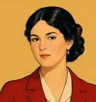 Illustrated portrait of Diana Barry: about 16, glossy black ringlets, wine-red bodice with a lace collar