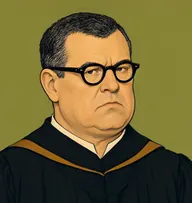 Illustrated portrait of Krempe: about 50, coarse black streaked with grey, close-cropped, a black professor's gown with an ochre-trimmed collar
