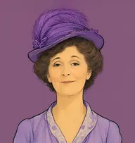 Illustrated portrait of Lady Agatha: about 55, mousy brown, wispy bun under a feathered hat, a dove-and-violet afternoon dress